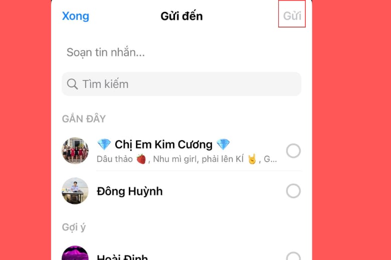 chọn Messenger và gửi file