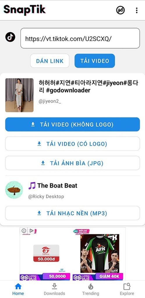 Tải video tiktok không logo