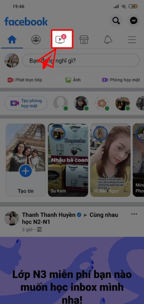 bấm chọn “Facebook Watch” trên thanh lối tắt Facebook