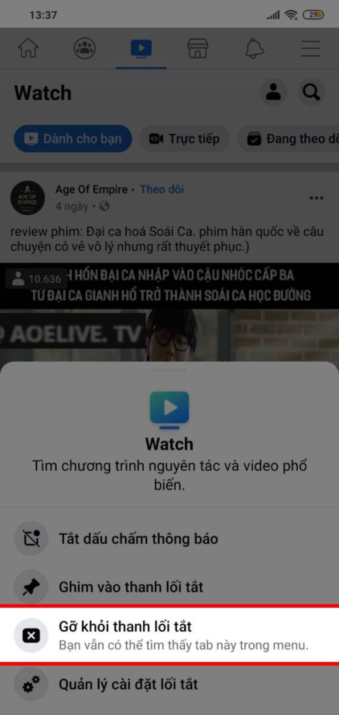 Hướng dẫn gỡ Watch khỏi Menu chính trên Facebook