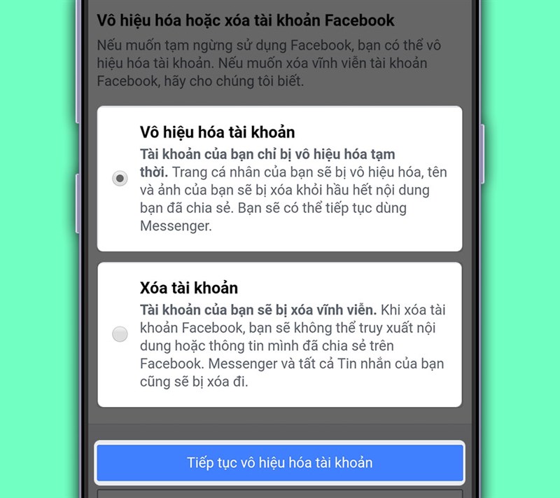 Vô hiệu hóa facebook