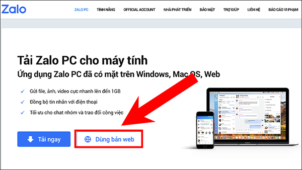 Truy cập vào Zalo Web