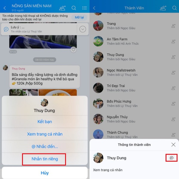 Khi người đó trong nhóm Zalo